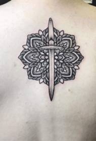 Tattoo back girl on the back of the sword and mandala tattoo pictures