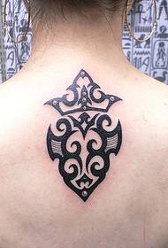 woman back neck totem flower tattoo pattern