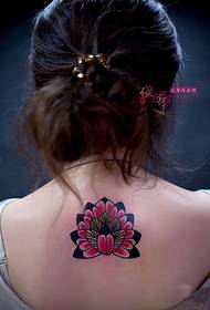 blooming red lotus back neck tattoo picture