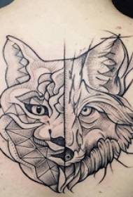 Europese stiksels tattoo meisjes Wolf hoofd tattoo foto gestikt op de rug