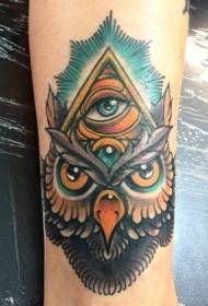 nová školní tajemná sova s pyramidou a vzorem tetování očí