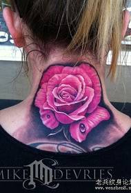 Tattoo show picture: Beautiful post-neck beautiful rose tattoo pattern picture