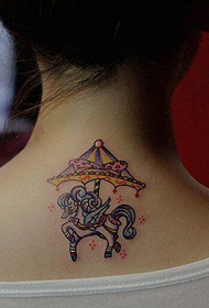 girl's neck small carousel tattoo pattern