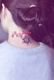 girl back neck hexagonal star tattoo picture