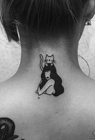 neck and cat and girl simple tattoo pattern