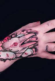 hand back color bird flower mask tattoo pattern