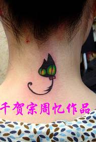 cute girl back neck totem cat tattoo tattoo