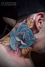 nek tattoo blauwe roos tattoo patroon