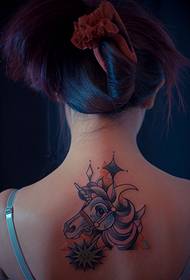 Beauty back neck horse head fashion tattoo picture