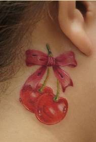 Fashion girl's neck beautiful and beautiful color cherry tattoo picture