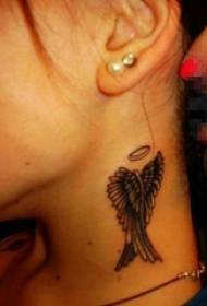 девојчиња вратот црна скица креативна ангелска крилја тетоважа слика