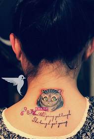 back neck creative mysterious cat uncle tattoo picture