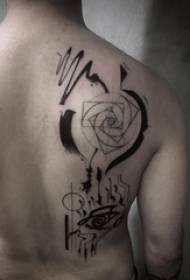 татуіраваны чорны мужчынскі спіну на чорнай геаметрычнай творчай карціне татуіроўкі