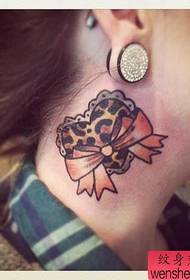 girl neck bow leopard love tattoo pattern