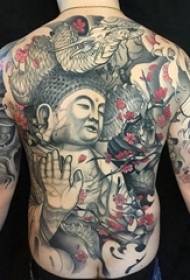 Tattoo three-faced Buddha after boys Back pictures of flowers and Buddha tattoos