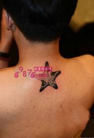 back neck color star male tattoo picture