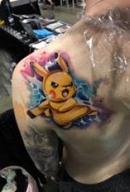 Pikachu tattoo figure boys on the back of the colored Pikachu Tattoo picture