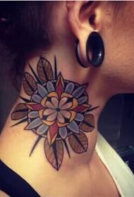 beauty neck large color beautiful flower tattoo pattern picture