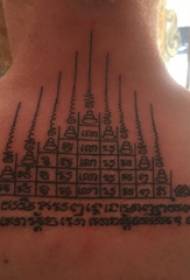 Tattoo Buddhist scriptures on the back of the black mantra tattoo picture