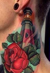 ieteica skaistu kakla peoniju ziedu bākas tetovējuma attēlu