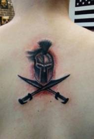 girls on the back of the black point of the simple line sword and helmet tattoo picture