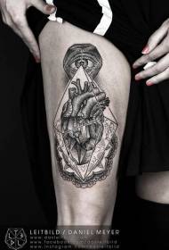 cuisse géométrie coeur oeil motif de tatouage van Gogh