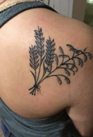 黑色植物紋身圖片背面的背部紋身女女孩