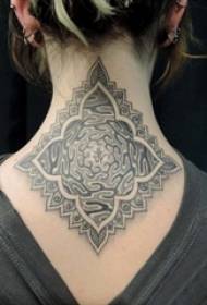girls neck black gray sketch point thorn tips creative beautiful pattern delicate tattoo pictures