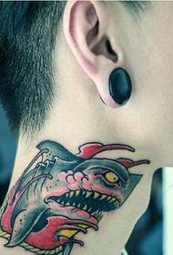 personality neck fashion good-looking color shark tattoo pattern picture