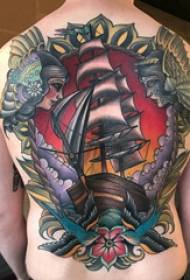紋身帆船男孩背面的帆船和人物紋身圖片
