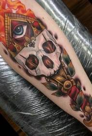 calf color mysterious torch with skull and eye tattoo pattern