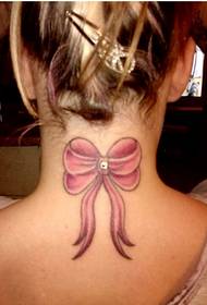 pretty good-looking bow tattoo on girl neck Picture picture