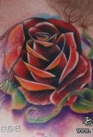 beautiful beautiful colored rose tattoo pattern on the man's neck