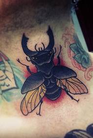 neck black insect tattoo pattern