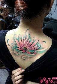 back neck color lotus tattoo picture