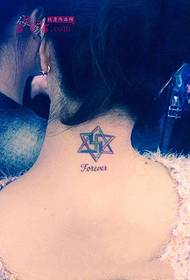 color hexagonal star back neck tattoo picture