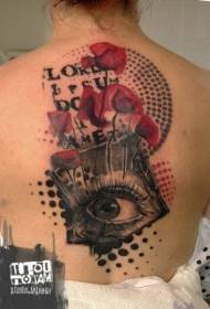 back color font and flower eye tattoo pattern