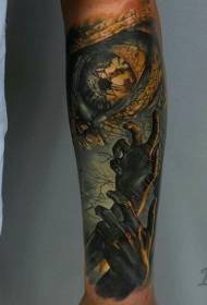 arm color mysterious hand and eye tattoo pattern