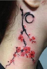 girl neck sexy Beautiful plum blossom fresh tattoo picture