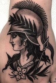 hand back European and American Roman female warrior tattoo pattern