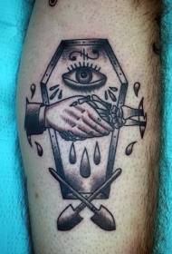 retro Coffin with shovel and eye tattoo pattern
