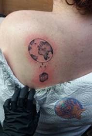 Girls back on black pricks geometric simple lines earth-shaped hot air balloon tattoo pictures