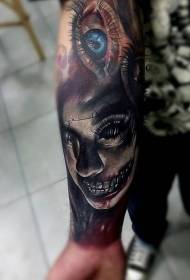 arm new school color eyes and creepy zombie woman tattoo pattern