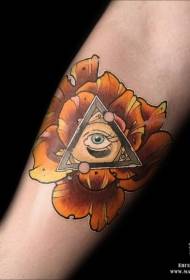 модерен цвет во боја со традиционален стил со триаголник и шема на тетоважа на очите