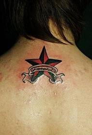 man's back neck five-pointed star tattoo pattern