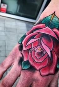 boys on the back of the hand painted gradient simple line plant rose tattoo picture