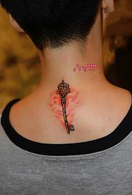 gorgeous small key back neck tattoo picture