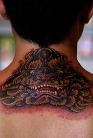 boys neck black and white weird Tang Lion tattoo pattern
