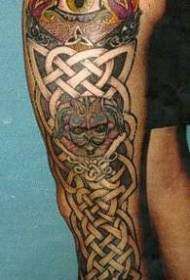 leg Celtic knot eyes and gnome tattoo pattern