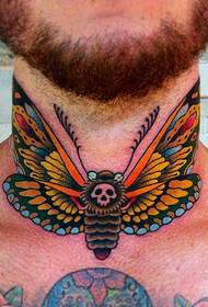 patrón de tatuaxe de polilla de cor no pescozo